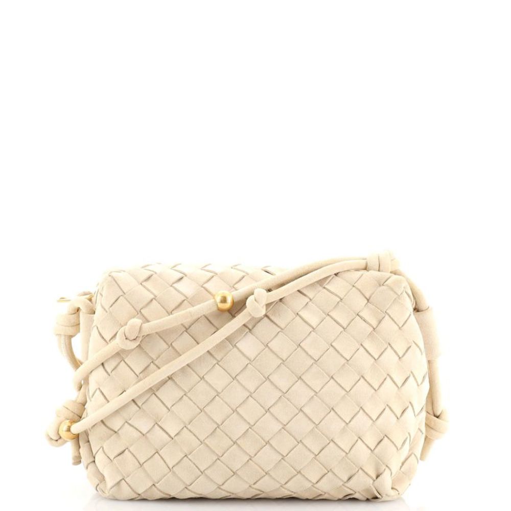 Bottega Veneta Loop Crossbody Bag Intrecciato Suede Small Neutral